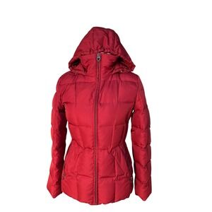 Calvin Klein Red Puffer Jacket Women's Full Zip Hooded Quilted Coat